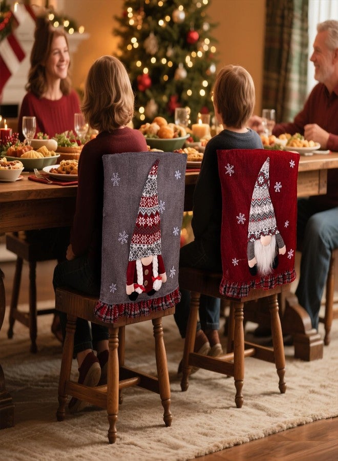 EXP VISION أغطية كراسي غنوم من إكسب فيجن، عبوة من قطعتين، ديكور كرسي عيد الميلاد قابل للتمدد مع أغطية كراسي تومتي غنومز حمراء ورمادية اللون، أغطية سانتا كلوز لغرفة الطعام والمكتب وحفلات أعياد الميلاد (أقزام تومتي ثلاثية الأبعاد) - Image 2